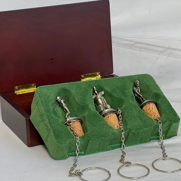 New Without Tags Golfer 3 Stopper Redwood Stained Presentation box 19th Hole - Picture 3 of 10